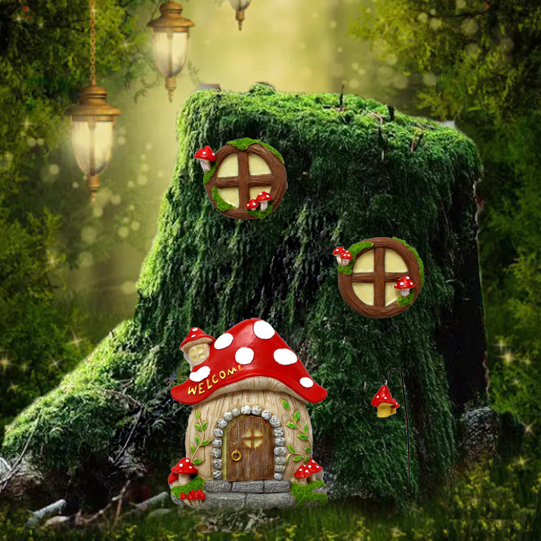 Enchanting Fairy Garden Mushroom House Set - Whimsical Tree Trunk Decor for Outdoor Gardens