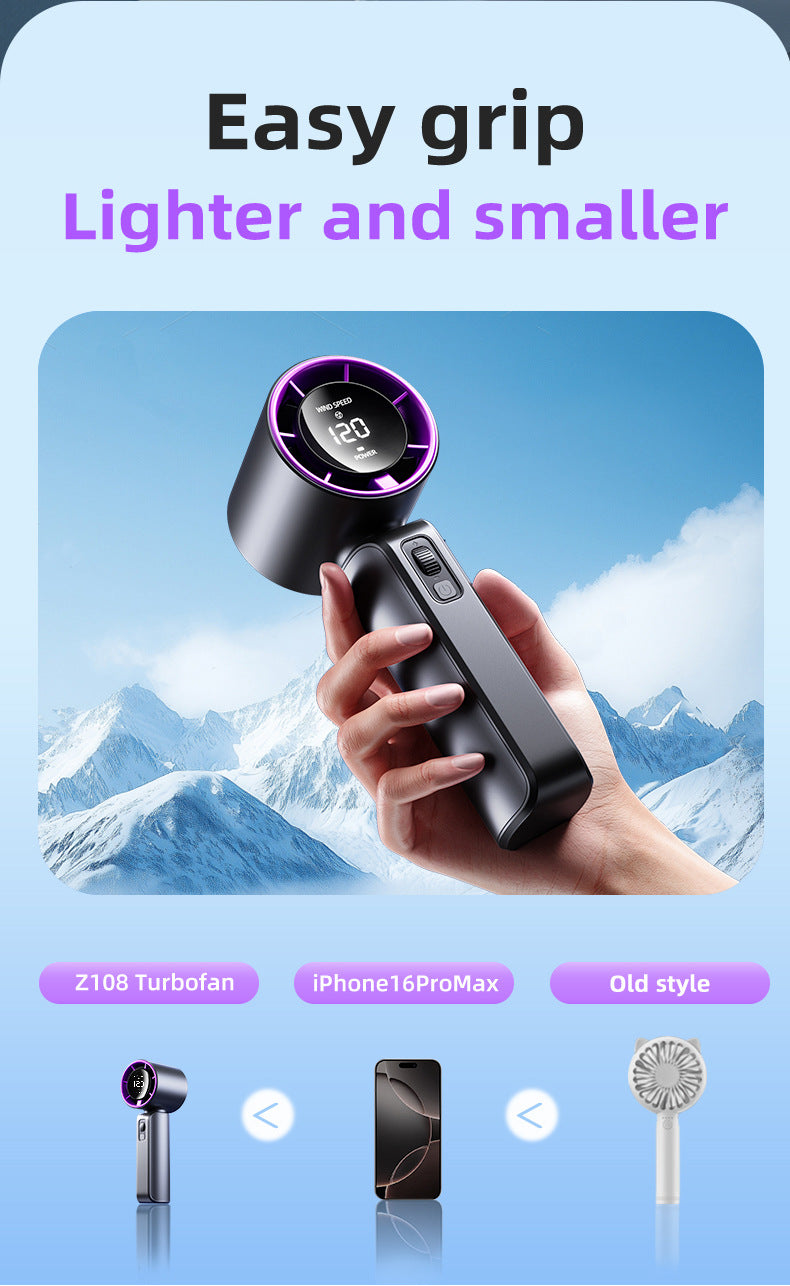 Purple Portable Handheld Fan with 120-Speed Display - USB Rechargeable Mini Cooling Fan for Outdoor Use