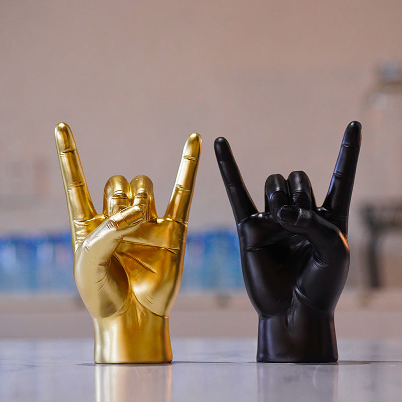 White Left Hand Resin Rock and Roll Hand Figurine - Stylish Desk and Living Room Decor
