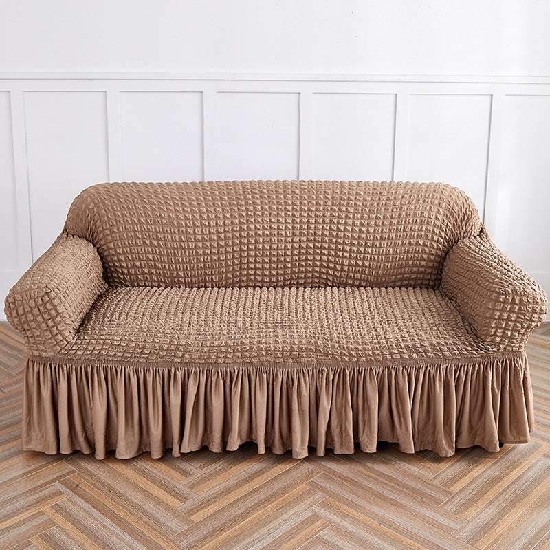 Light Tan Three-person Sofa Bubble Gauze Sofa Cover with Skirt - Full Elastic Dustproof Three-person Seater 190-230cm