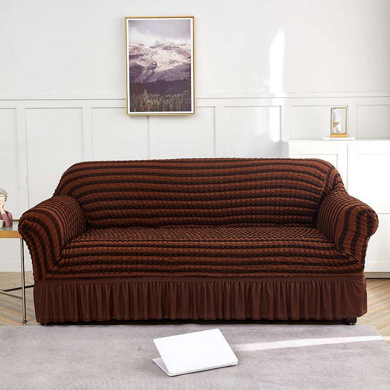 Light-coffee and Dark-coffee Three-person Sofa Bubble Gauze Sofa Cover with Skirt - Full Elastic Dustproof Three-person Seater 190-230cm