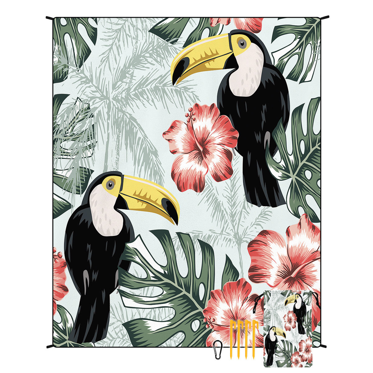 Colorful toucan and hibiscus print waterproof beach mat blanket