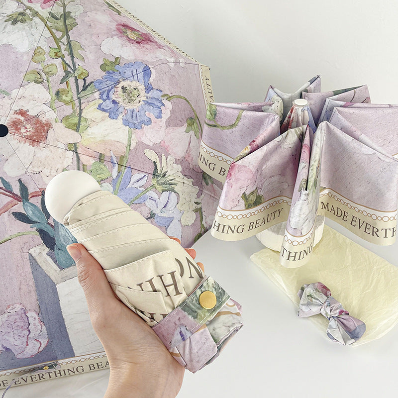 Portable Mini 5-Fold Umbrella - Rose, Anti-UV