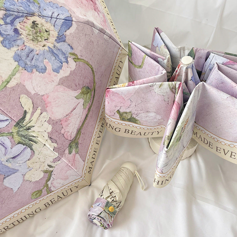 Portable Mini 5-Fold Umbrella - Rose, Anti-UV