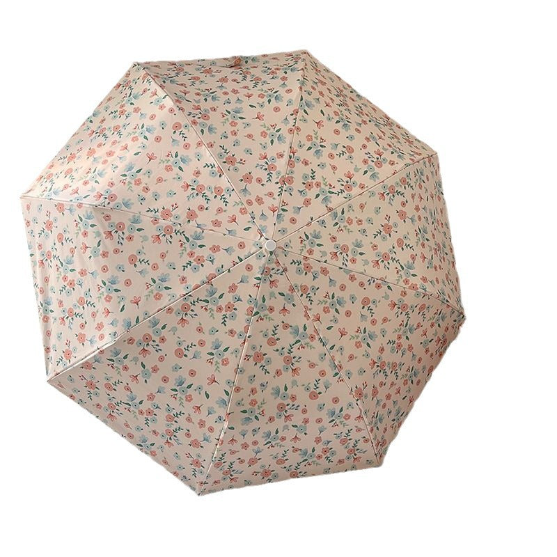 Little Red Flower Mini 5-Fold Umbrella - Portable, Anti-UV, Black Glue Coating