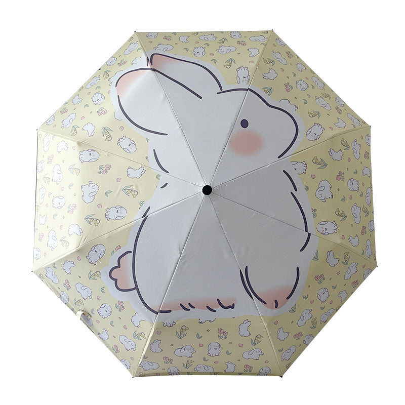 White Rabbit Mini 5-Fold Umbrella - Portable, Anti-UV, Black Glue Coating