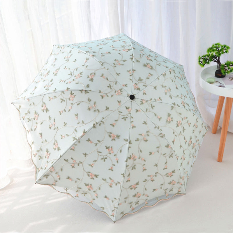 Ivy apricot yellow Elegant Lace Parasol - UV Protection, Sun & Rain Umbrella, Tri-Fold Design