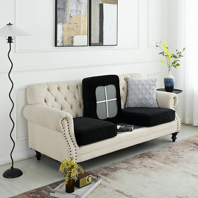 Sofa cover with black wrap panel and white cross grid on backrest