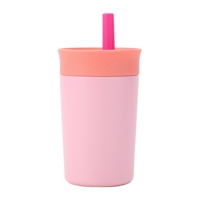 Pink insulated tumbler with lid and straight straw