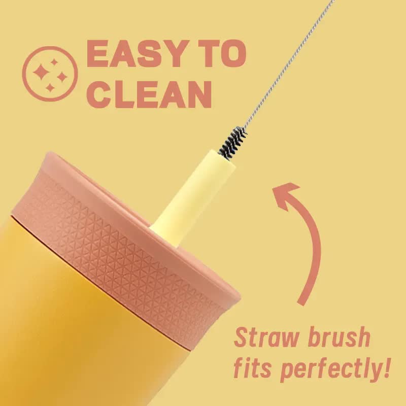 Pink insulated tumbler lid and removable straw brush