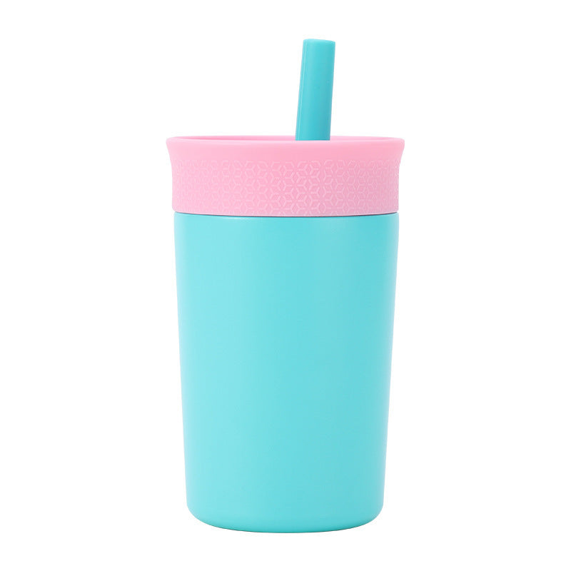 Insulated light blue tumbler with matching lid and upright straw