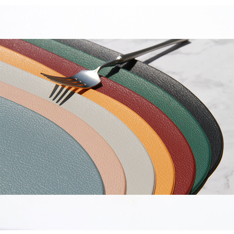 Triangular PVC placemats set of 4 with overlapping multicolor edges in striped layout