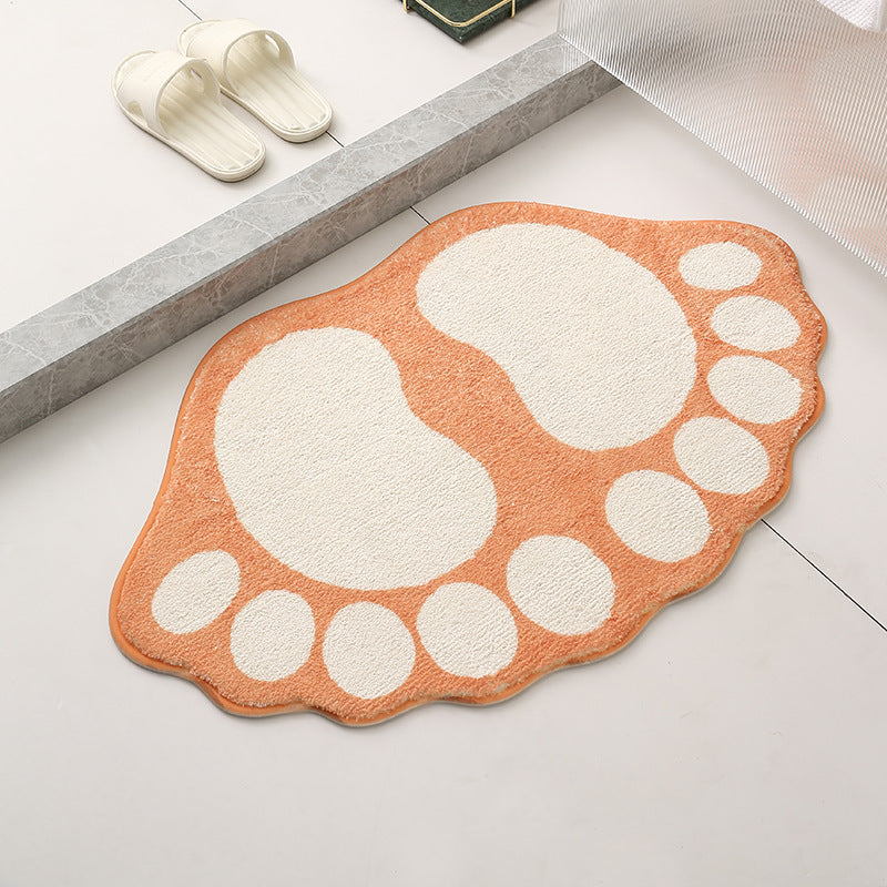 2 Pcs Orange And White Foot-Shaped Plush Bath Mat - Non-Slip Absorbent Bathroom Rug for Bedroom and Doorway (50x80cm)