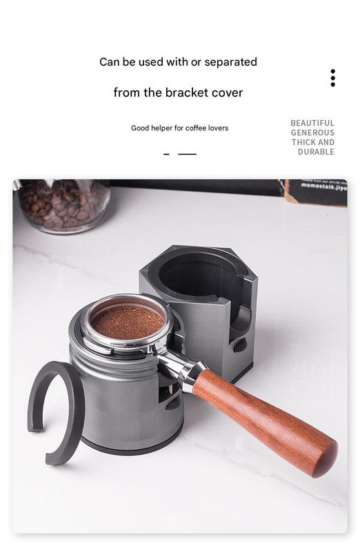 Dark Grey Round Professional Aluminum Espresso Tamping Station - Adjustable Portafilter Holder Stand