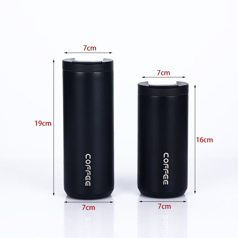 Black Sleek Insulated Stainless Steel Coffee Tumbler Set (400ml & 500ml) - One-Touch Lid Travel Mugs