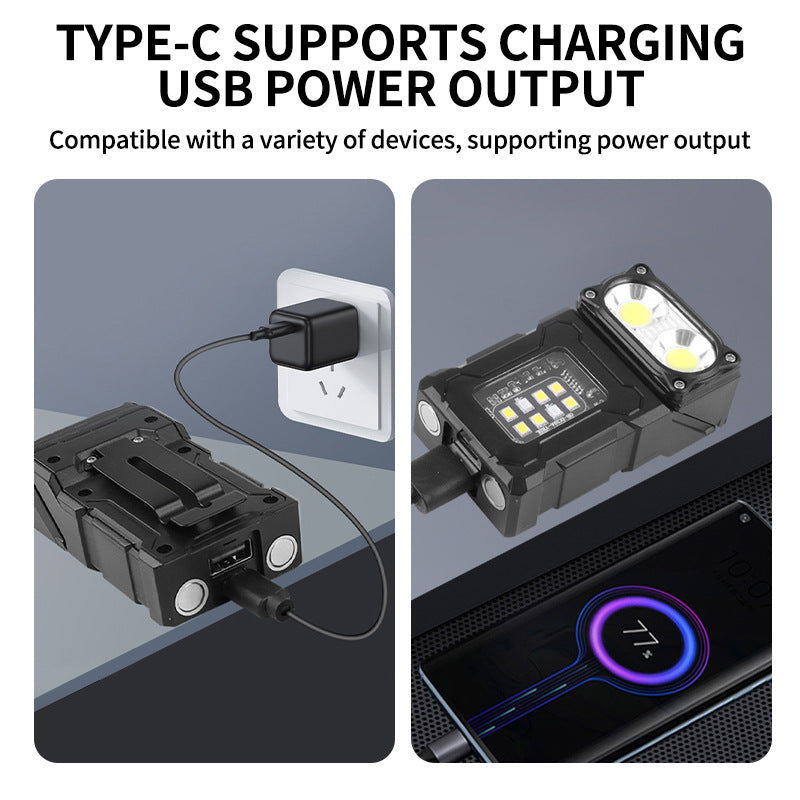 COB+LED Work Light with Digital Display - 180 Degree Rotatable Magnetic Emergency Flashlight with Warning Modes