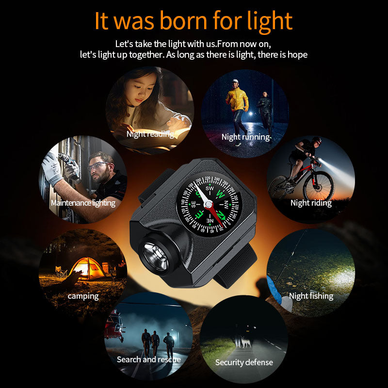 XPG Wrist Light for Outdoor Camping - Rechargeable LED Running Light with Compass and Watch for Survival and Adventure