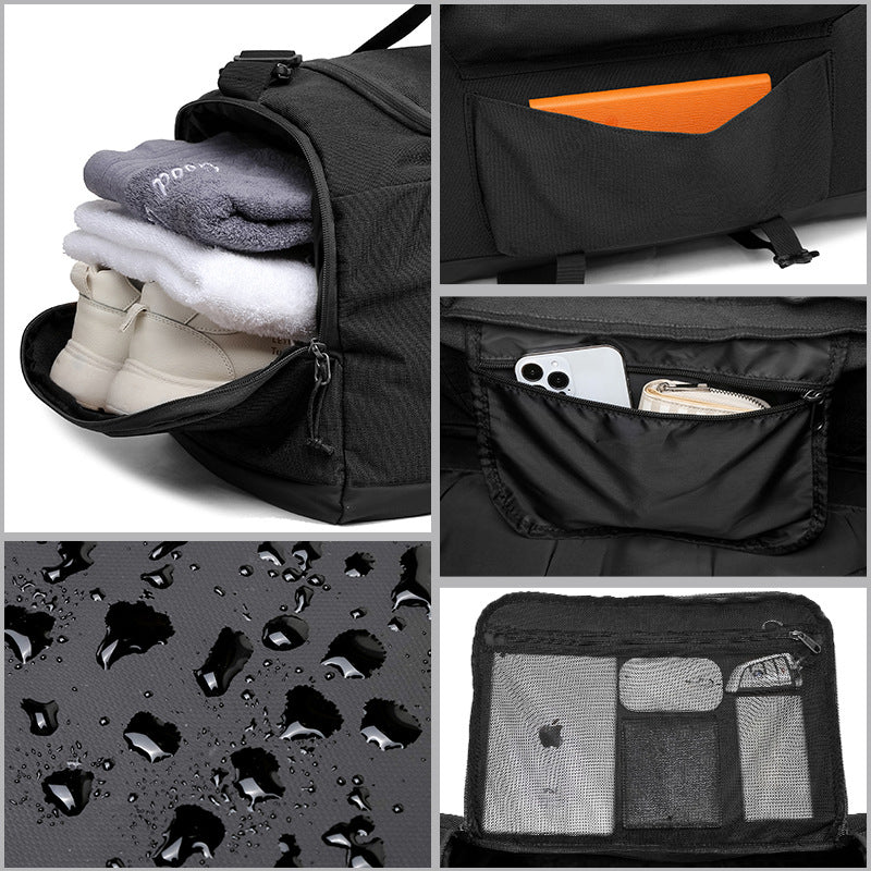 Grey Dry Wet Separation Gym Bag - Yoga Fitness Travel Duffel - Shoe Compartment