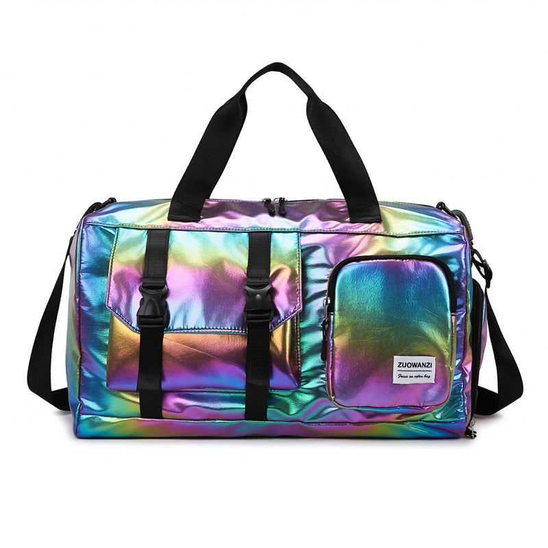 Pearl Color Iridescent Gym Bag with Wet-Dry Separation - Large Capacity Travel and Fitness Duffel