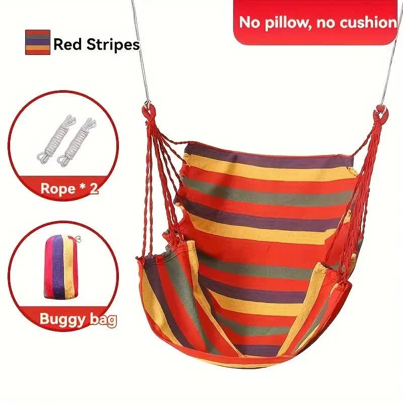 Colorful Striped Hammock Chair with Ropes and Storage Bag - Red Stripes