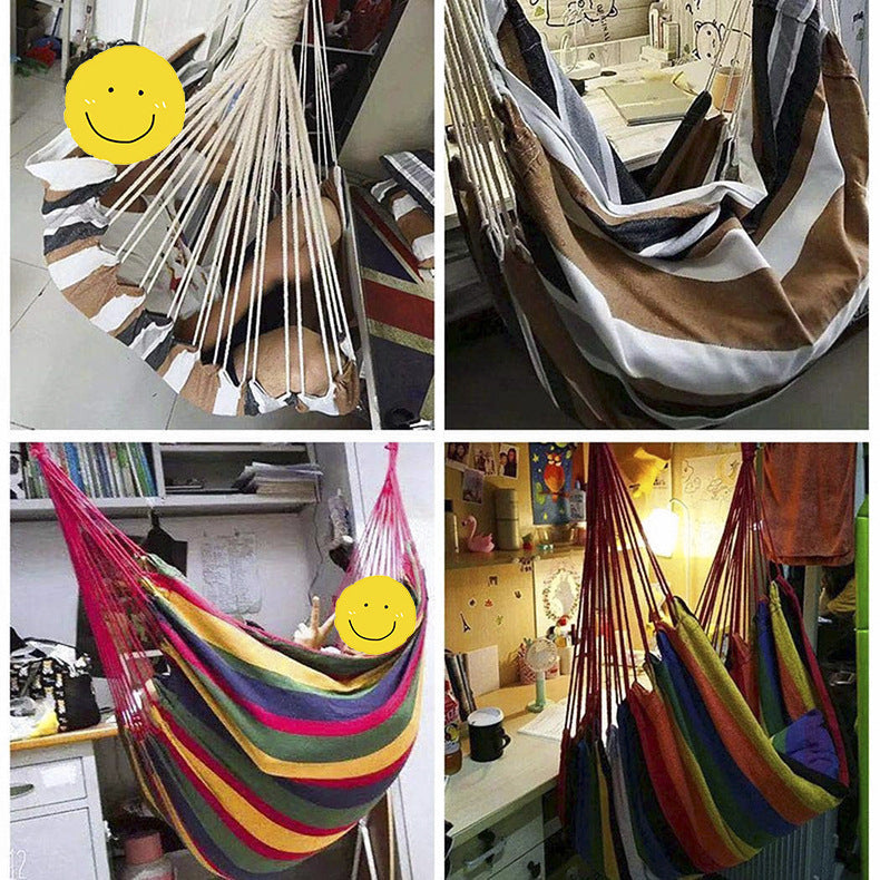 Colorful Striped Hammock Chair with Ropes and Storage Bag - Brown Stripes