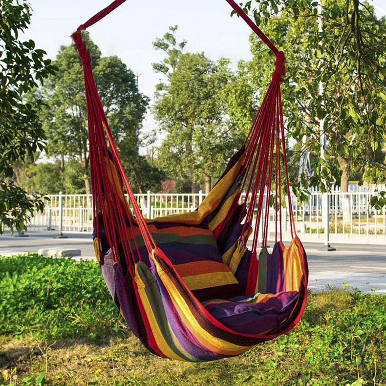 Colorful Striped Hammock Chair with Ropes and Storage Bag - Gery