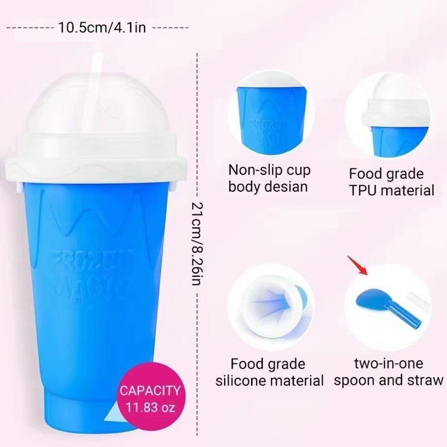 DIY Frozen Magic Slushy Maker Cup - Quick Squeeze Smoothie Cup with Lid & Straw/Spoon(Rose Red)