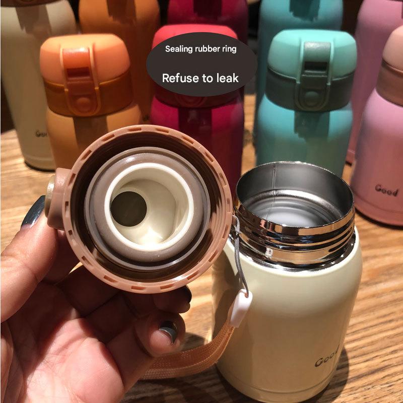 Good Luck Mini Stainless Steel Thermos Flask - 350ml Leakproof Insulated Bottle with Pop-Up Lid & Strap(pink)