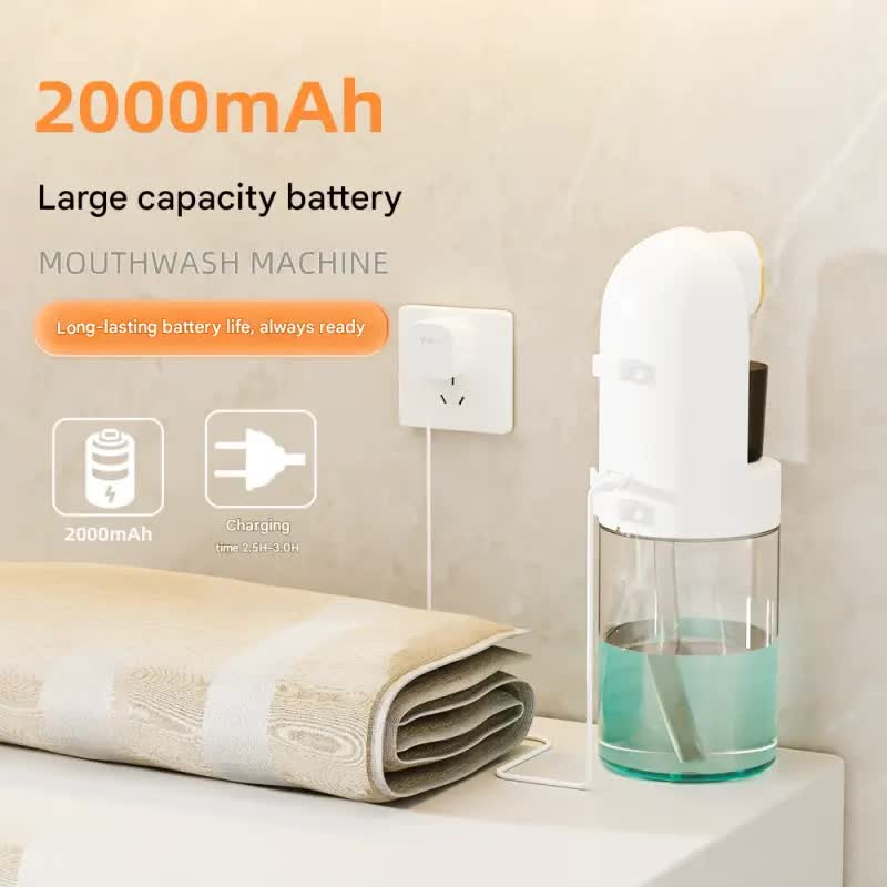 Smart Automatic Mouthwash Dispenser - 4 Adjustable Levels, LED Display, 2000mAh Battery & Magnetic Cups(black)