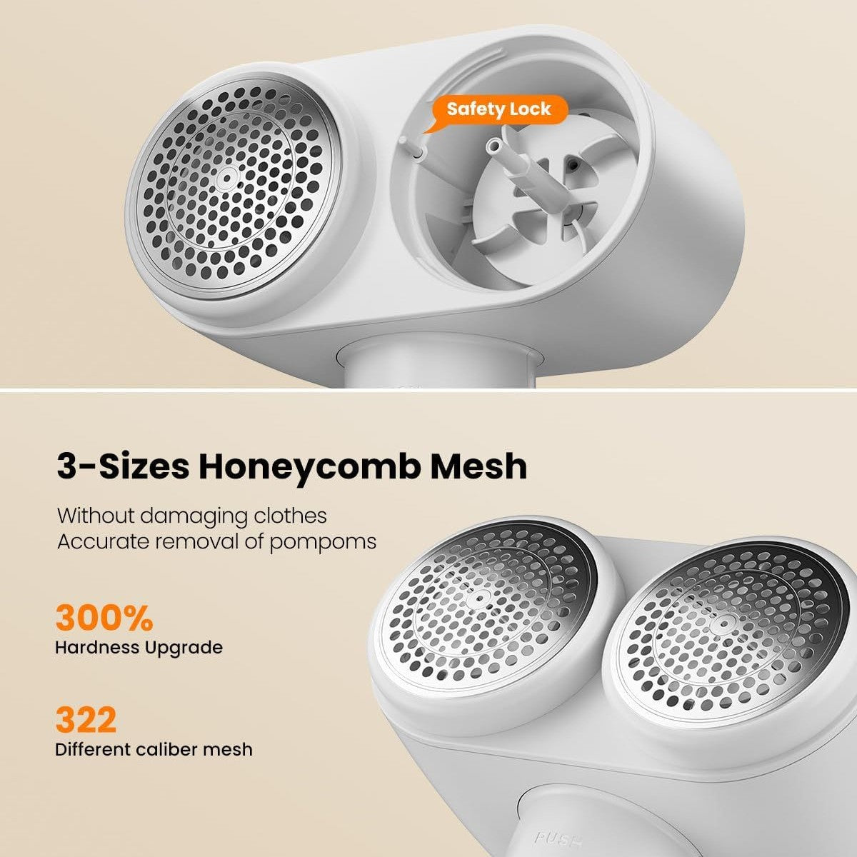 Dual-Head Electric Lint Remover - USB-C Rechargeable, LED Display, 3-Size Honeycomb Mesh(White)