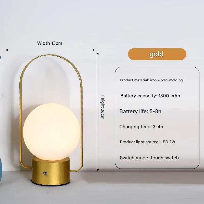 Gold Portable Rechargeable LED Lantern Lamp - Touch Control 3-Color Dimmable Desk Light