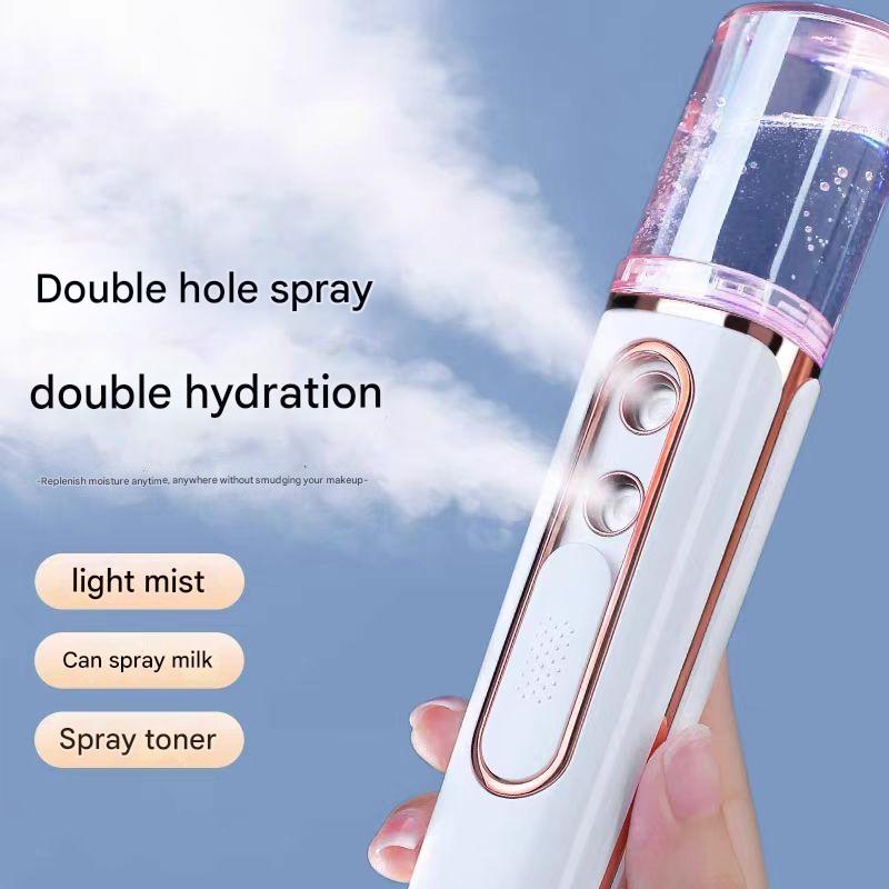 White Dual Nozzle Nano Facial Mister - USB Rechargeable Hydrating Spray