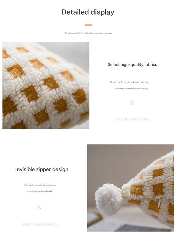 Beige and Green 3D Checkered Cushion Cover with Pom Poms - Soft Decorative Pillow Case for Sofa & Living Room (45x45cm, Cover Only)