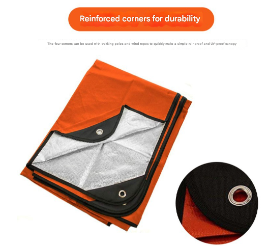 Heavy Duty PE Emergency Survival Blanket - Waterproof Thermal Reflective Tarp (Orange/Silver)