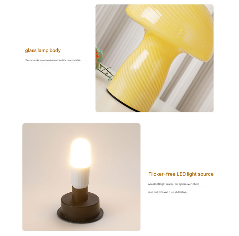 Camouflage Green Retro Swirl Glass Mushroom Table Lamp - LED Bedside Night Light