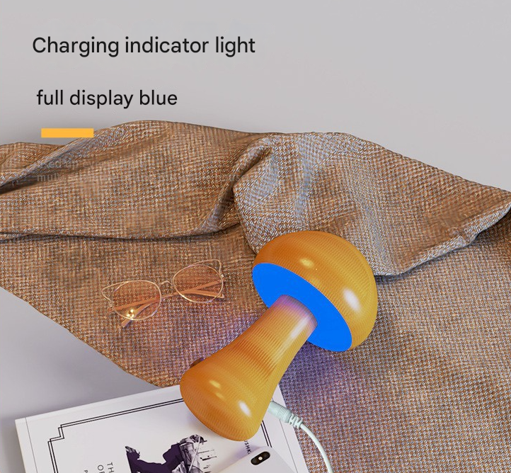 Dun-dun Model Dark Brown Solid Wood Mushroom LED Table Lamp - Rechargeable Touch Control Bedside Night Light (Large)