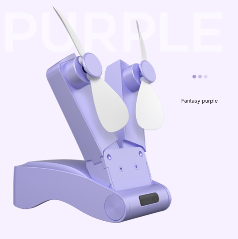 Purple Creative Dual-Head Folding Handheld Fan - USB Rechargeable, 3-Speed Strong Wind, 10.5x4.5x4cm