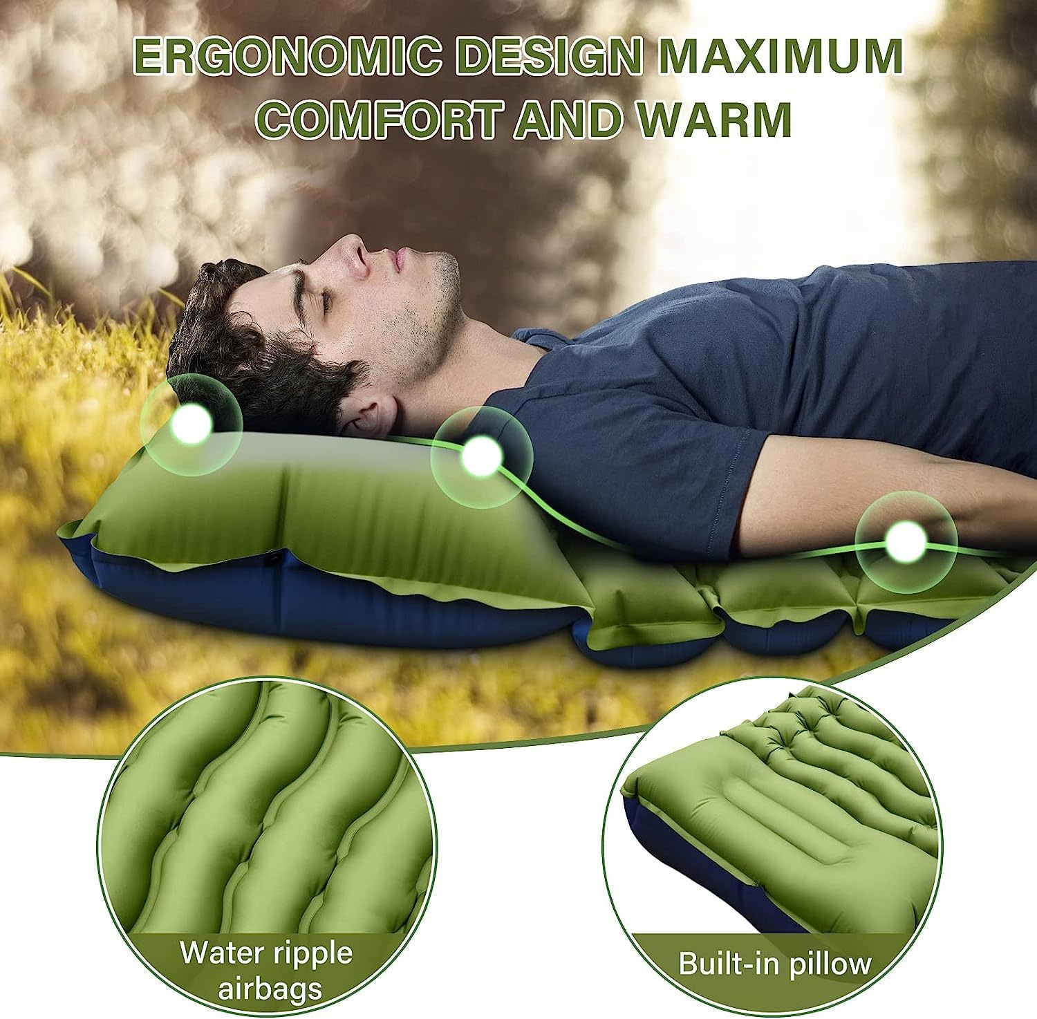 Grey 190cm Ultra-Light Foot Pump Inflatable Camping Sleeping Pad