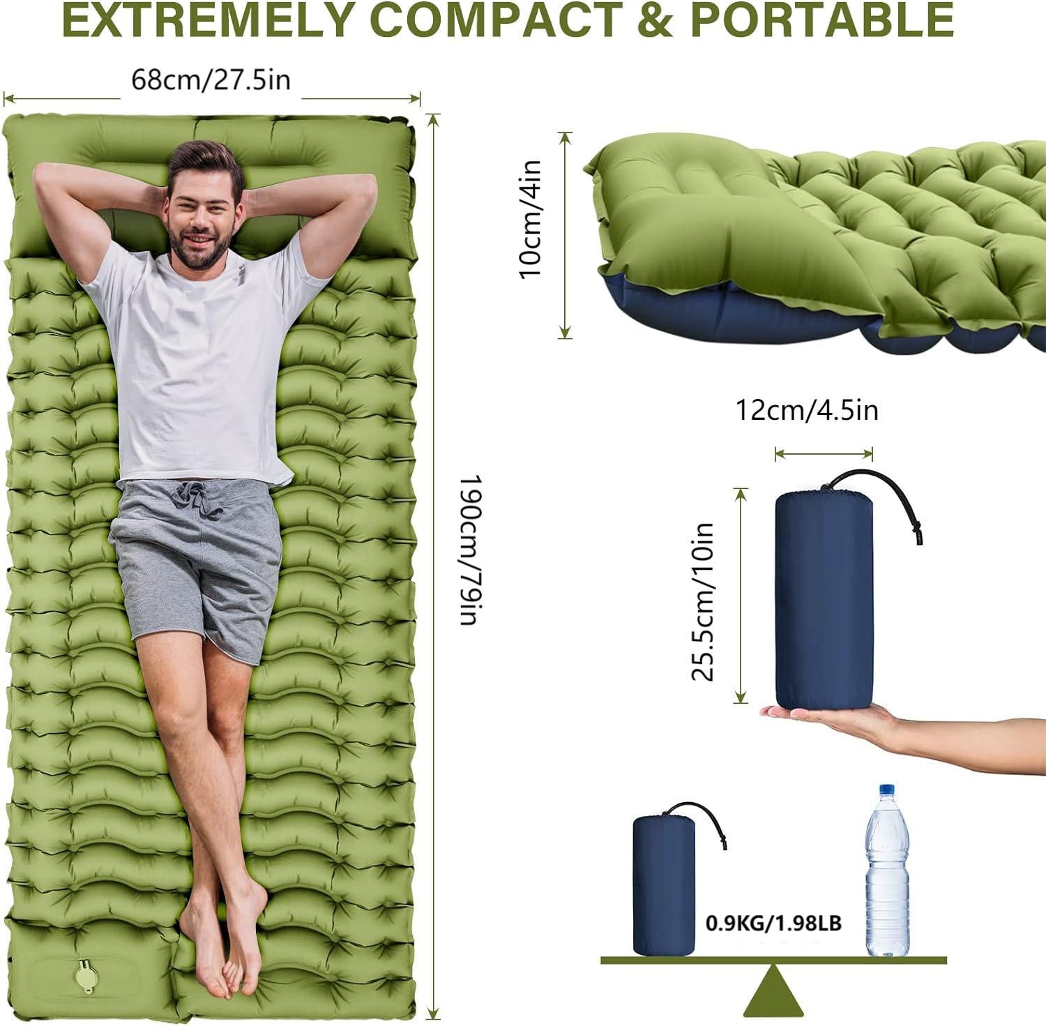 Grey 190cm Ultra-Light Foot Pump Inflatable Camping Sleeping Pad