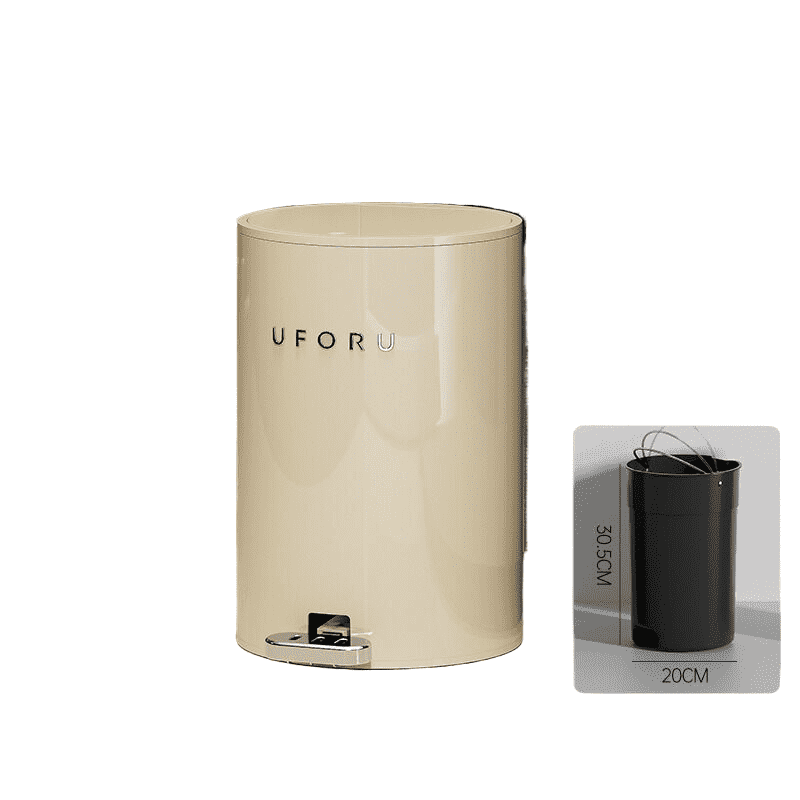 Cream white round (iron) double open trash can 12 liters 22.5cm * 33.5cm (inner container 20 * 30.5)