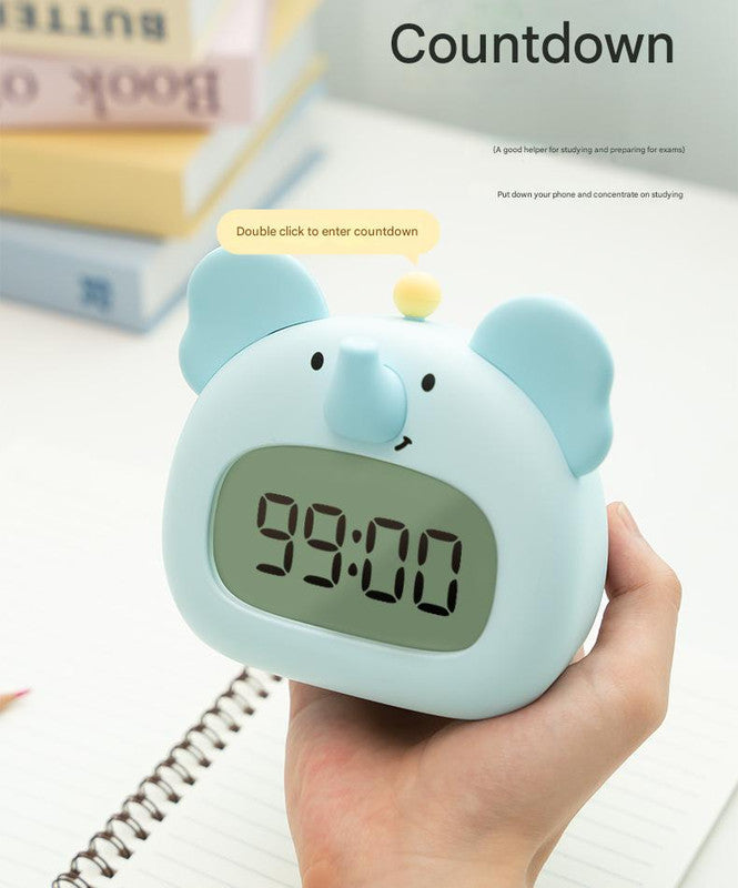 Cute Animal Digital Alarm Clock with Night Light, Temperature & Countdown Timer(Blue elephant)