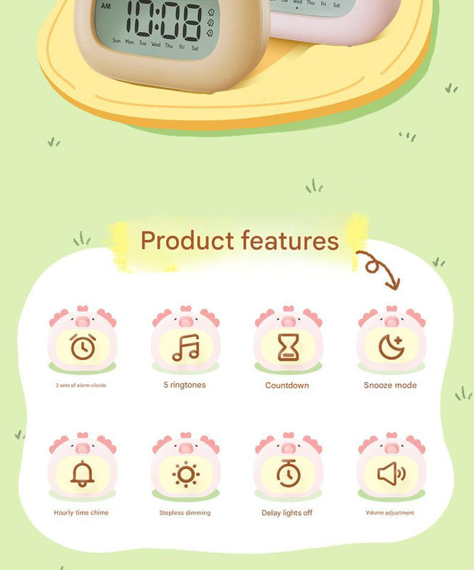 Cute Animal Digital Alarm Clock with Night Light, Temperature & Countdown Timer(Gray koala)