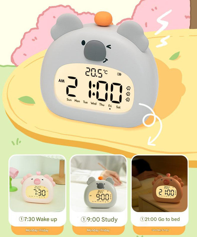 Cute Animal Digital Alarm Clock with Night Light, Temperature & Countdown Timer(Pink salamander)