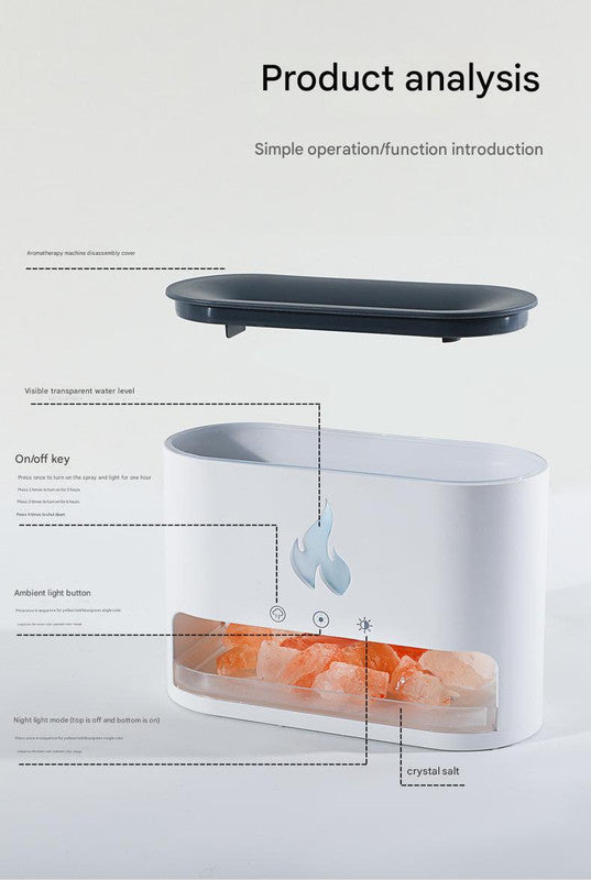 Himalayan Salt Stone Flame Aroma Diffuser & Humidifier - 7 Light Options, Ultrasonic, Auto Shut-Off(black)