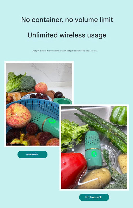 Wireless Fruit & Vegetable Purifier - Electrolytic Cleaning, Removes Residue, IPX7 Waterproof(green)