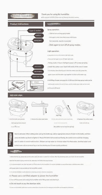 Adorable Bathtub Humidifier with Colorful Night Light - USB-C, 340ml, Auto Shut-Off(Purple Duck)