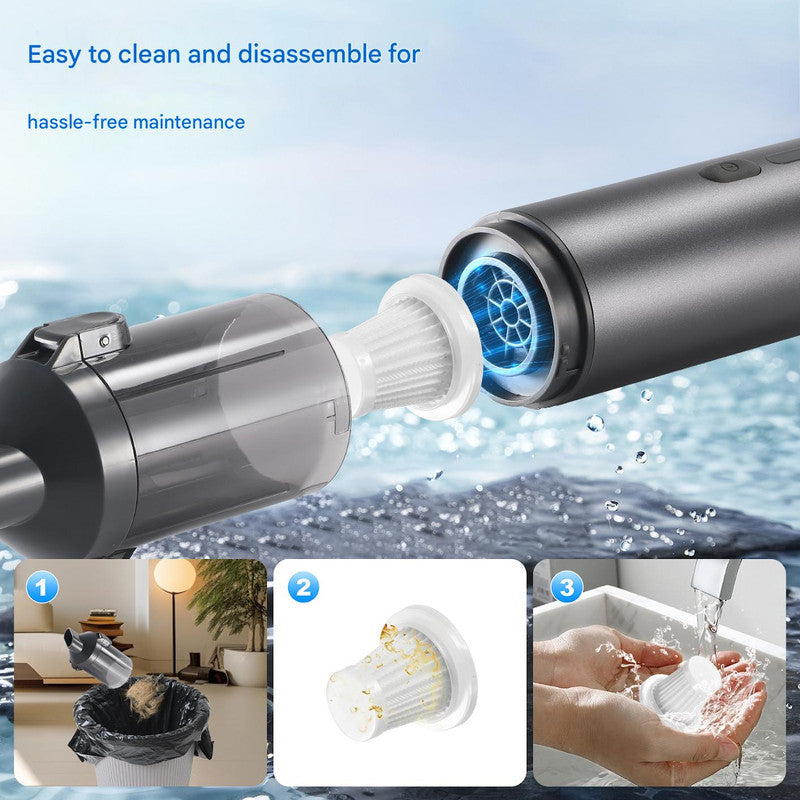 Portable Cordless Handheld Vacuum Cleaner - 16000Pa Suction, 3x2000mAh Battery, Multiple Attachments(Gold)