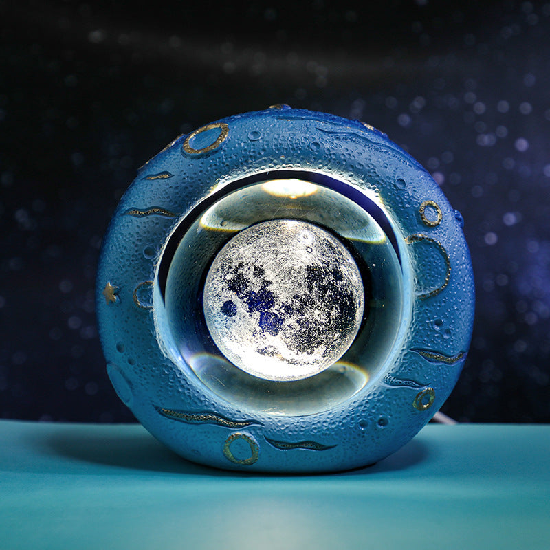 Celestial Ring LED Crystal Ball Lamp - 3D Engraving, Unique Gift (Moon)