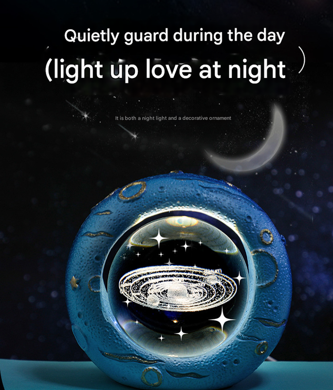 Celestial Ring LED Crystal Ball Lamp - 3D Engraving, Unique Gift (Walking in the Starry Sky)