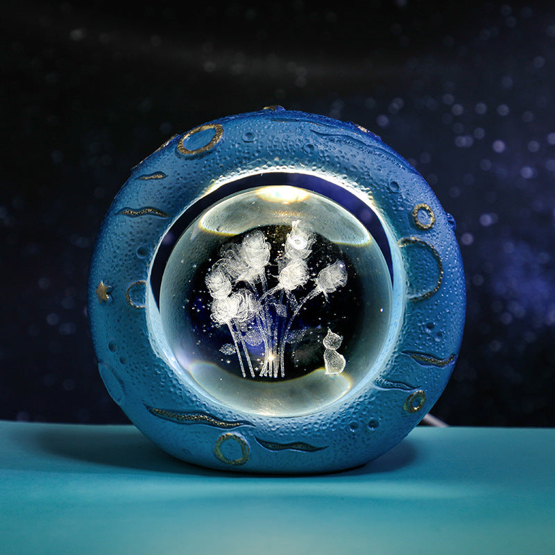 Celestial Ring LED Crystal Ball Lamp - 3D Engraving, Unique Gift (Rose)